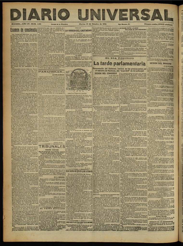 Miniatura de Diario Universal del 23 de octubre de 1906, edición de noche