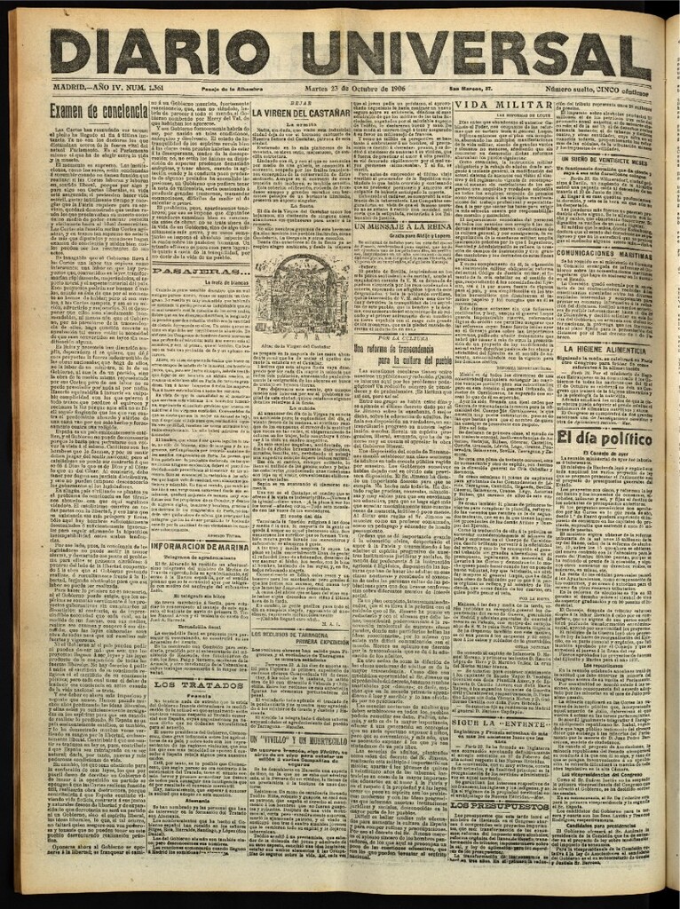 Miniatura de Diario Universal del 23 de octubre de 1906, edición de tarde