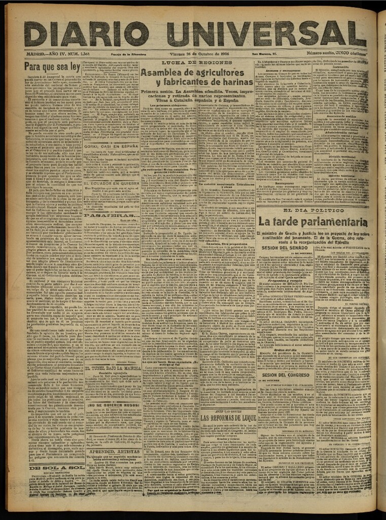Miniatura de Diario Universal del 26 de octubre de 1906, edición de noche