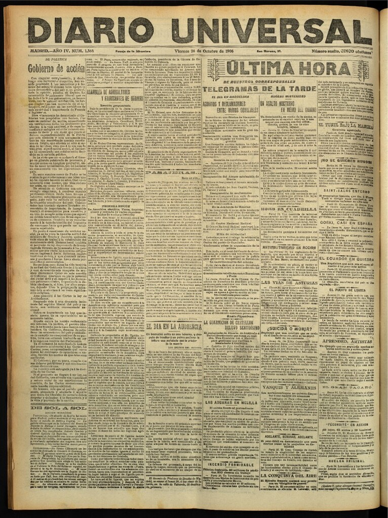 Miniatura de Diario Universal del 26 de octubre de 1906, edición de tarde