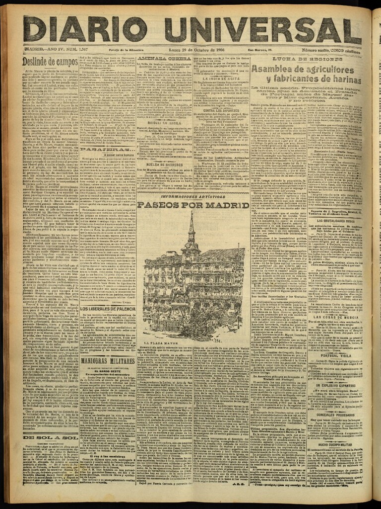 Miniatura de Diario Universal del 29 de octubre de 1906, edición de tarde