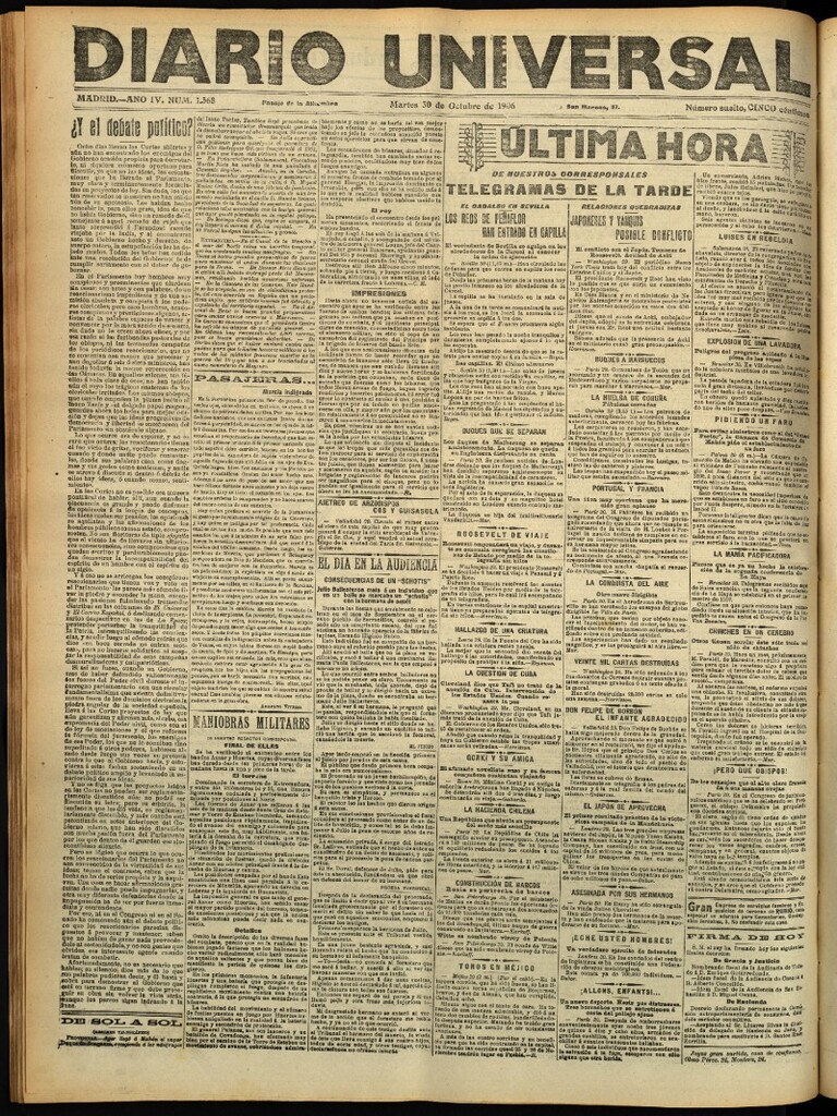 Miniatura de Diario Universal del 30 de octubre de 1906, edición de tarde