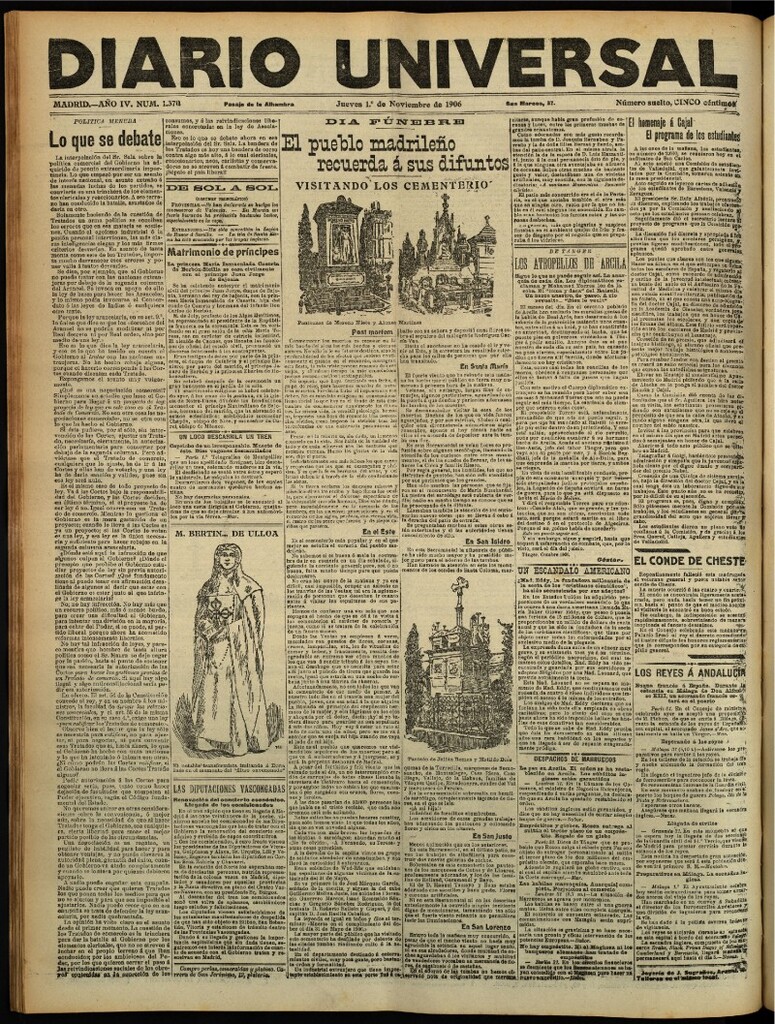 Miniatura de Diario Universal del 1 de noviembre de 1906, edición de tarde