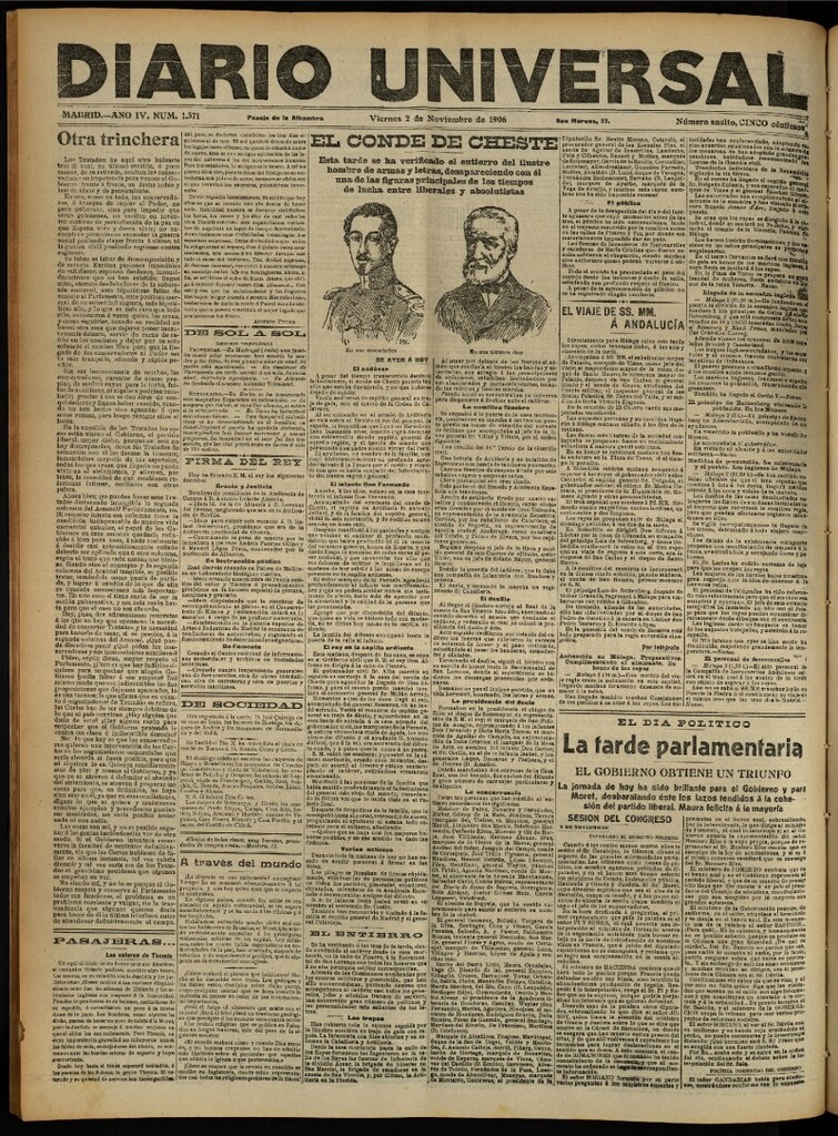 Miniatura de Diario Universal del 2 de noviembre de 1906, edición de noche