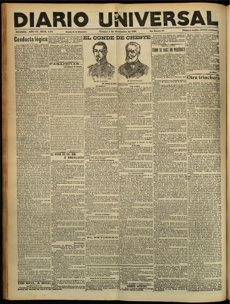 Miniatura de Diario Universal del 2 de noviembre de 1906, edición de tarde