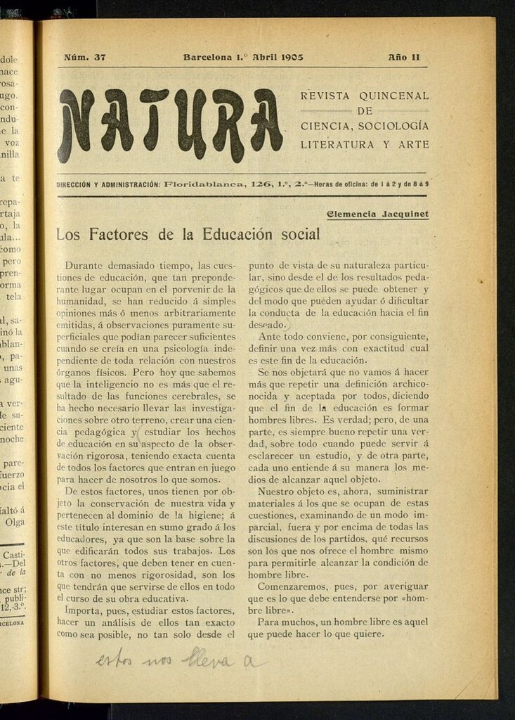 Miniatura de Natura : revista quincenal de ciencia, sociología, literatura y arte del 1 de abril de 1905
