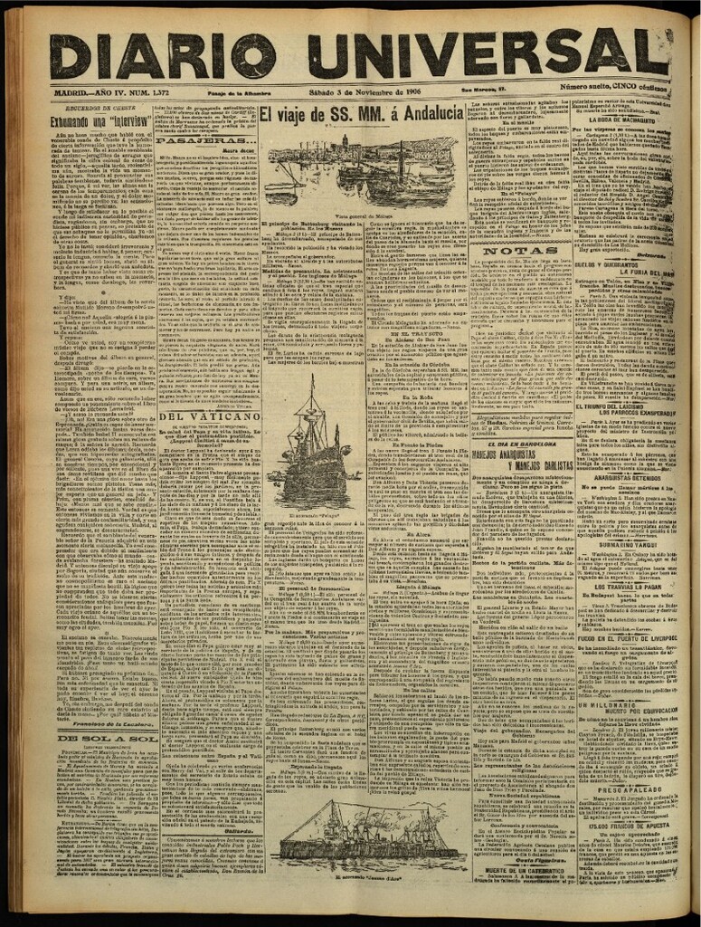 Miniatura de Diario Universal del 3 de noviembre de 1906, edición de tarde