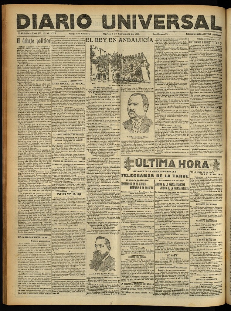 Miniatura de Diario Universal del 6 de noviembre de 1906, edición de noche