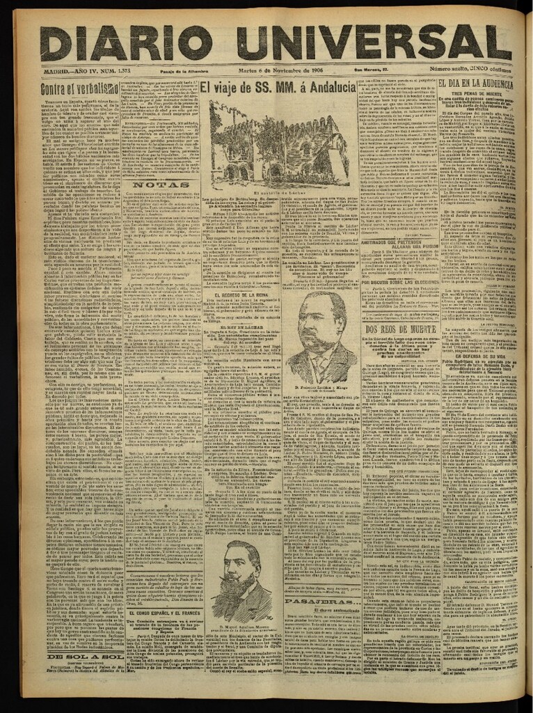 Miniatura de Diario Universal del 6 de noviembre de 1906, edición de tarde