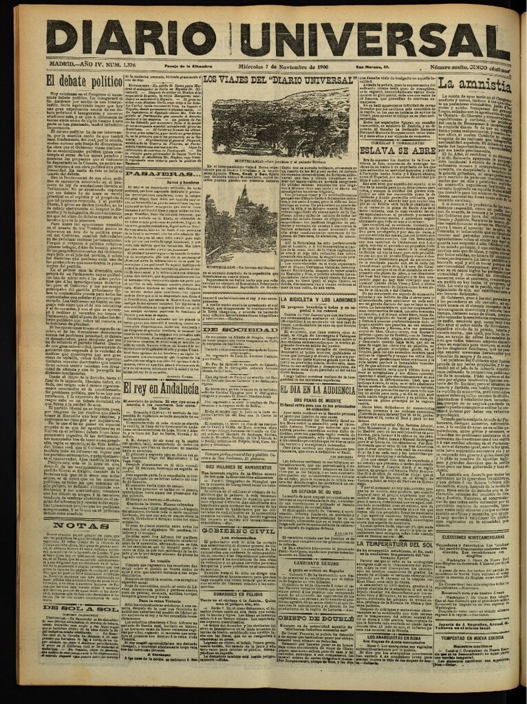 Miniatura de Diario Universal del 7 de noviembre de 1906, edición de tarde