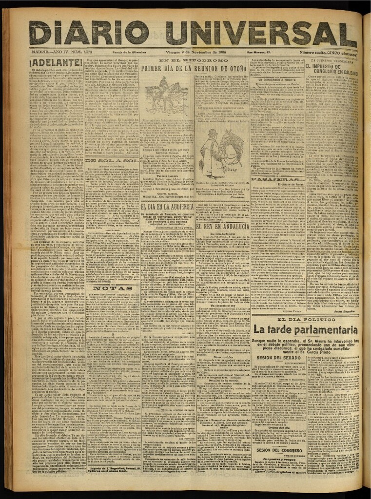 Miniatura de Diario Universal del 9 de noviembre de 1906, edición de noche