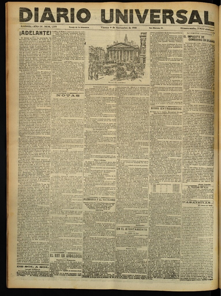 Miniatura de Diario Universal del 9 de noviembre de 1906, edición de tarde