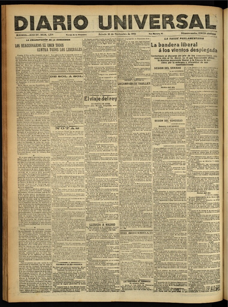 Miniatura de Diario Universal del 10 de noviembre de 1906, edición de noche