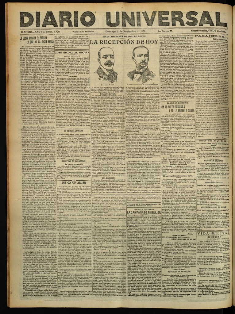 Miniatura de Diario Universal del 11 de noviembre de 1906, edición de tarde