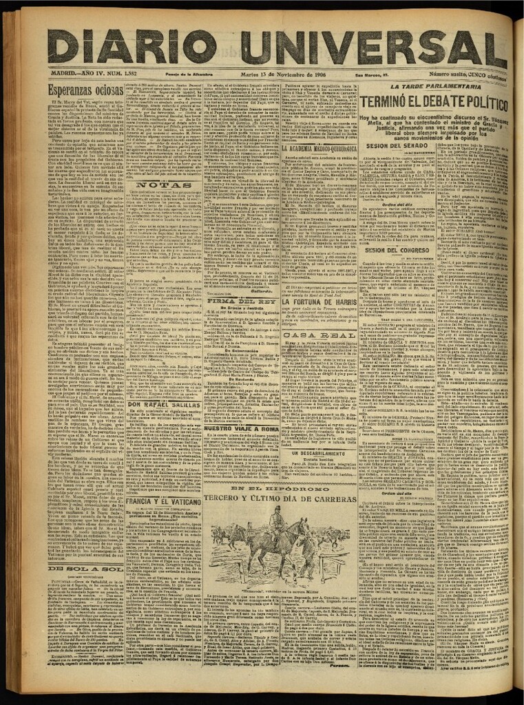 Miniatura de Diario Universal del 13 de noviembre de 1906, edición de noche