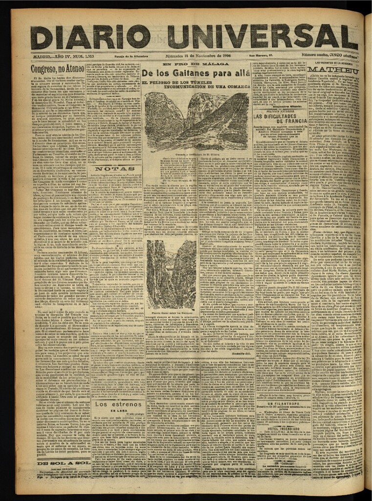 Miniatura de Diario Universal del 14 de noviembre de 1906, edición de noche