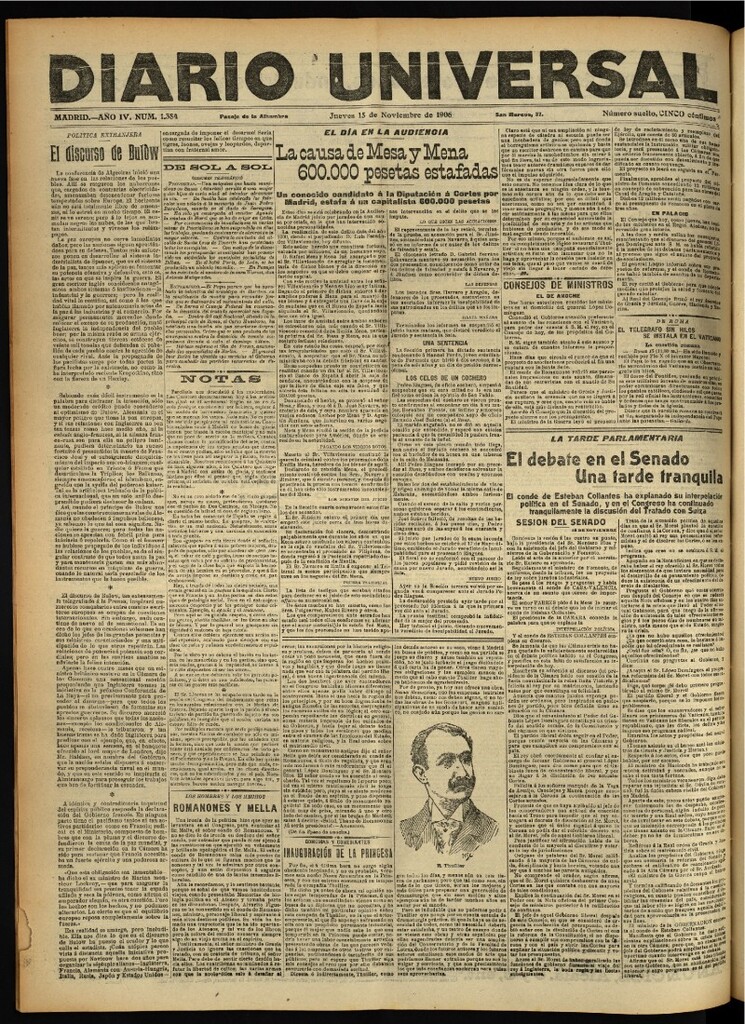 Miniatura de Diario Universal del 15 de noviembre de 1906, edición de noche