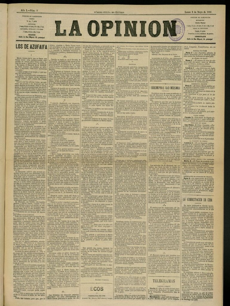 Miniatura de La Opinión del 3 de mayo de 1886, nº 3