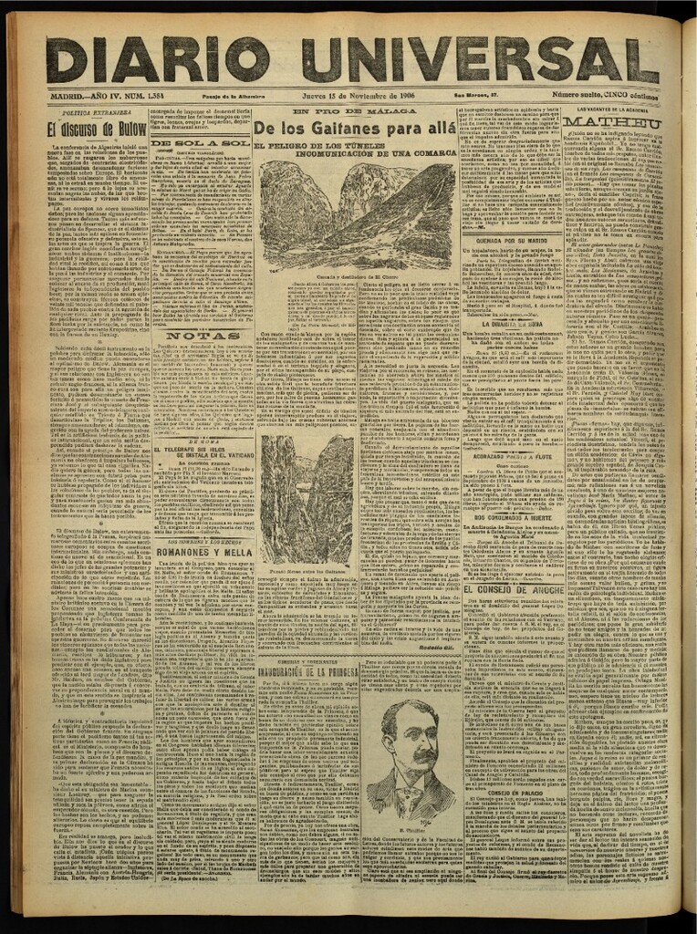 Miniatura de Diario Universal del 15 de noviembre de 1906, edición de tarde
