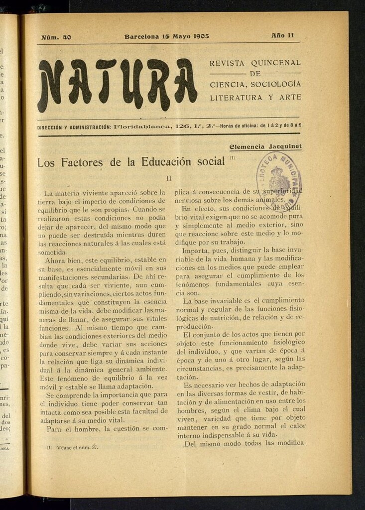 Miniatura de Natura : revista quincenal de ciencia, sociología, literatura y arte del 15 de mayo de 1905