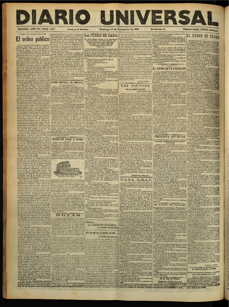 Miniatura de Diario Universal del 18 de noviembre de 1906, edición de tarde