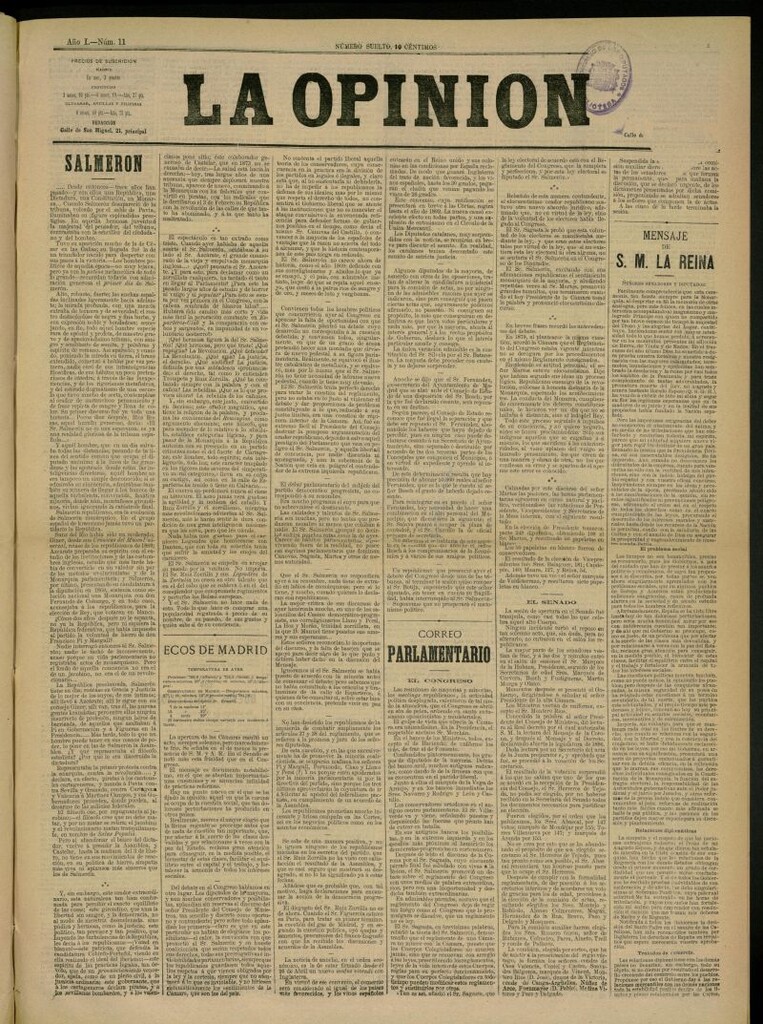 Miniatura de La Opinión del 11 de mayo de 1886, nº 11