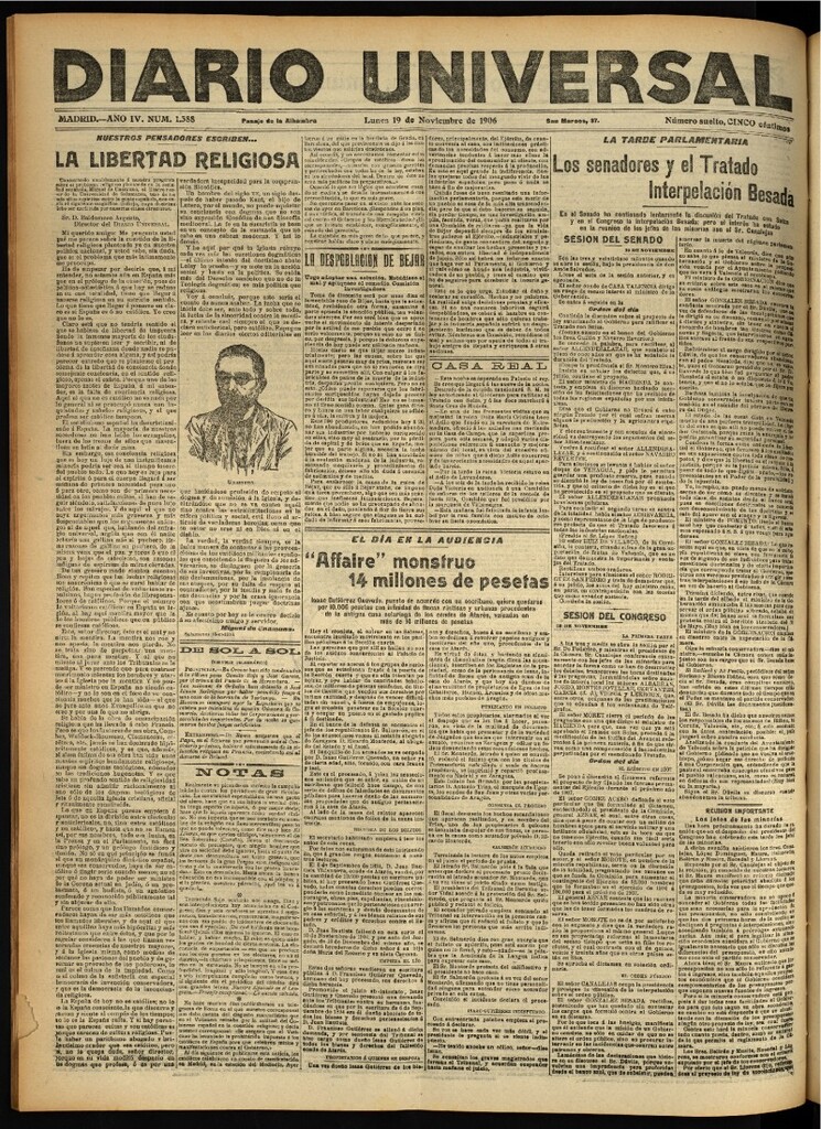 Miniatura de Diario Universal del 19 de noviembre de 1906, edición de noche
