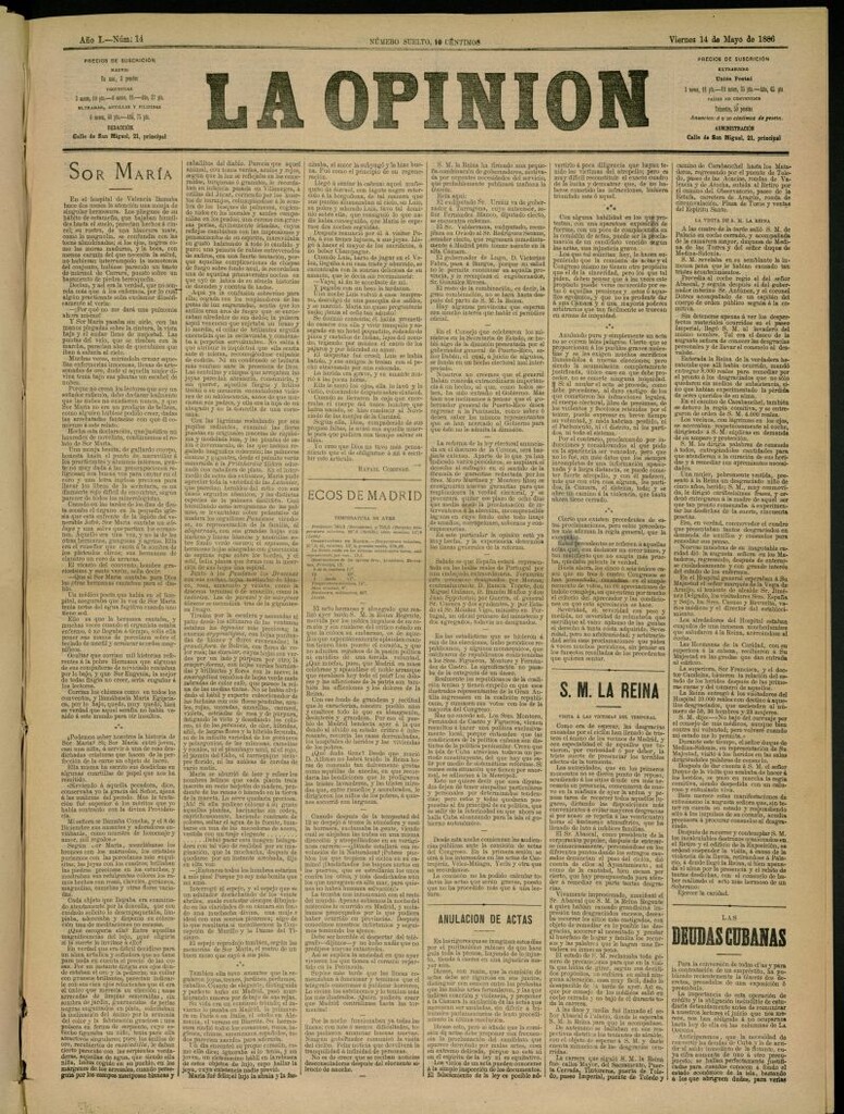 Miniatura de La Opinión del 14 de mayo de 1886, nº 14