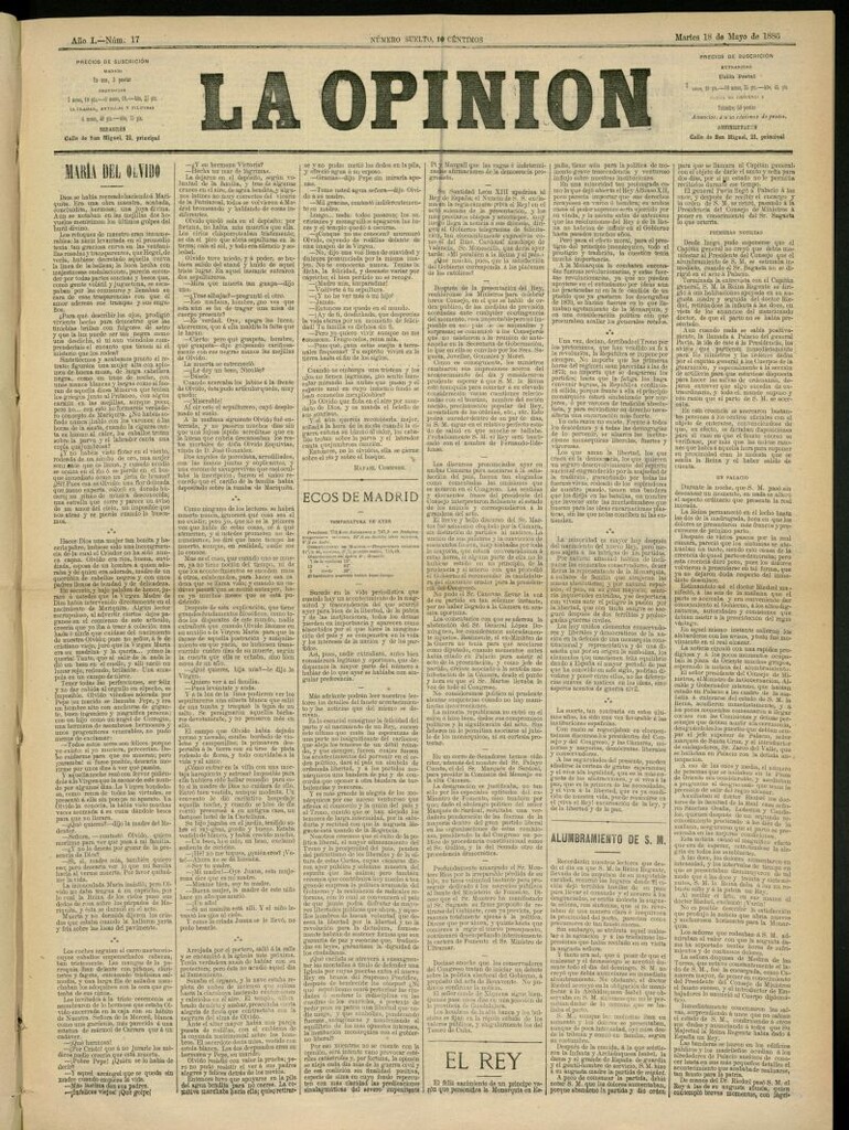 Miniatura de La Opinión del 18 de mayo de 1886, nº 17