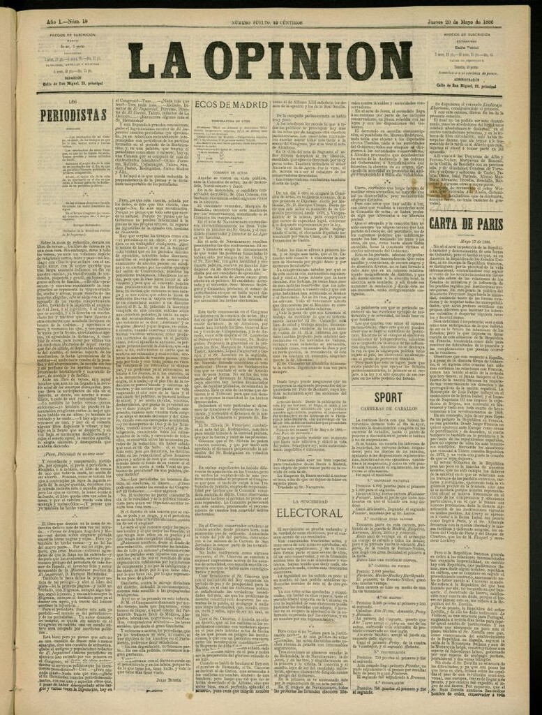 Miniatura de La Opinión del 20 de mayo de 1886, nº 19