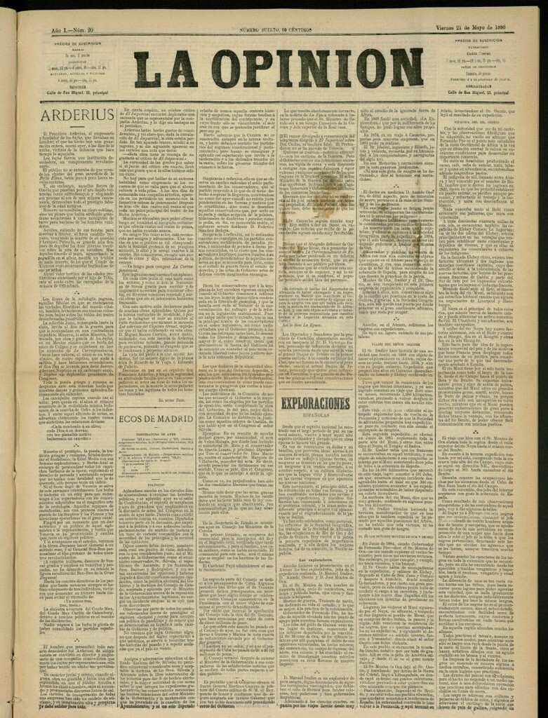 Miniatura de La Opinión del 21 de mayo de 1886, nº 20