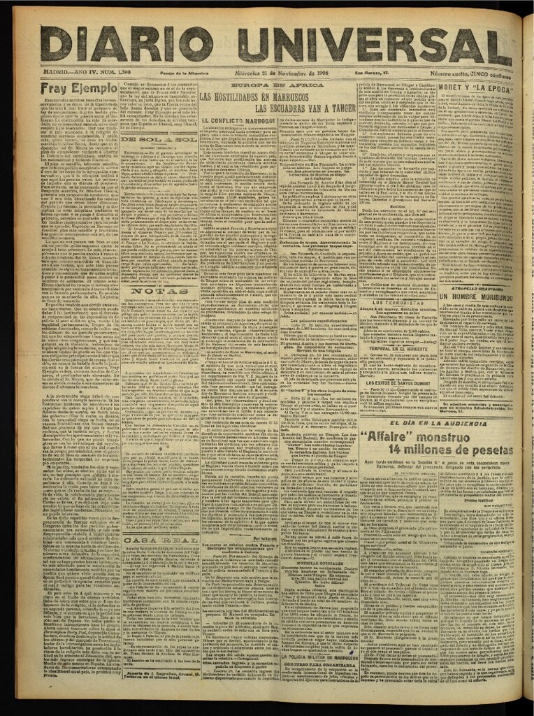 Miniatura de Diario Universal del 21 de noviembre de 1906, edición de tarde