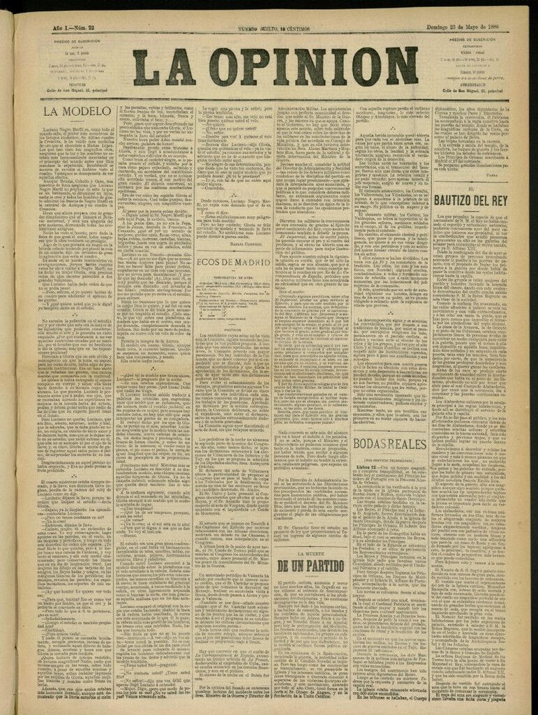 Miniatura de La Opinión del 23 de mayo de 1886, nº 22