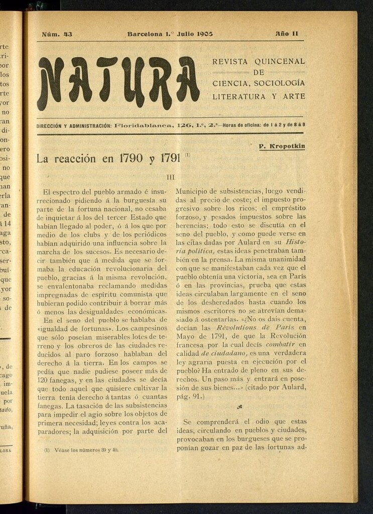 Miniatura de Natura : revista quincenal de ciencia, sociología, literatura y arte del 1 de julio de 1905