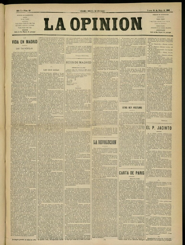 Miniatura de La Opinión del 24 de mayo de 1886, nº 23