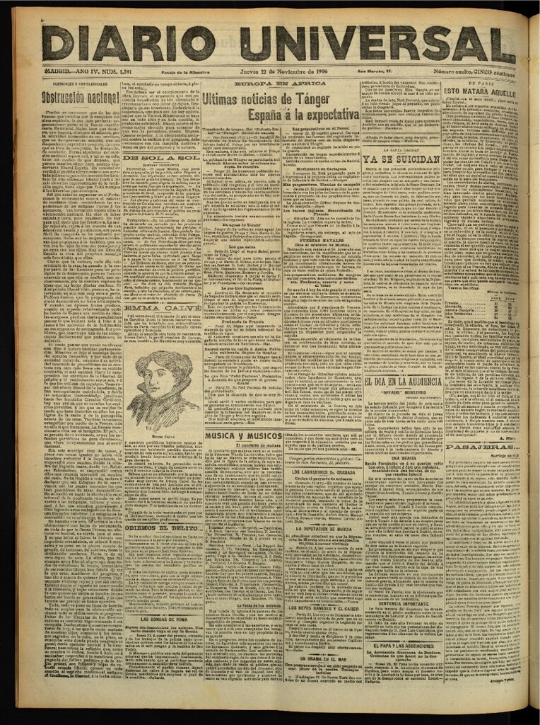 Miniatura de Diario Universal del 22 de noviembre de 1906, edición de tarde