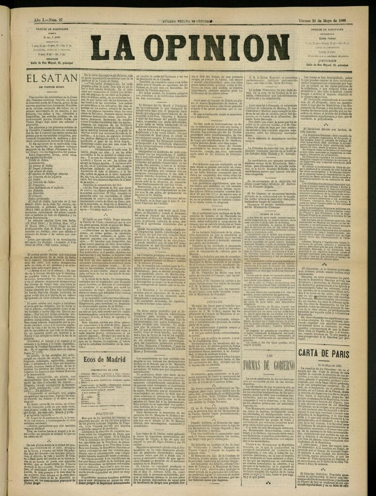 Miniatura de La Opinión del 28 de mayo de 1886, nº 27
