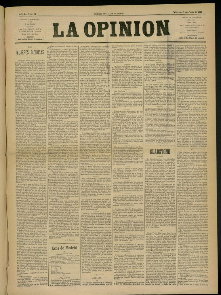 Miniatura de La Opinión del 2 de junio de 1886, nº 32