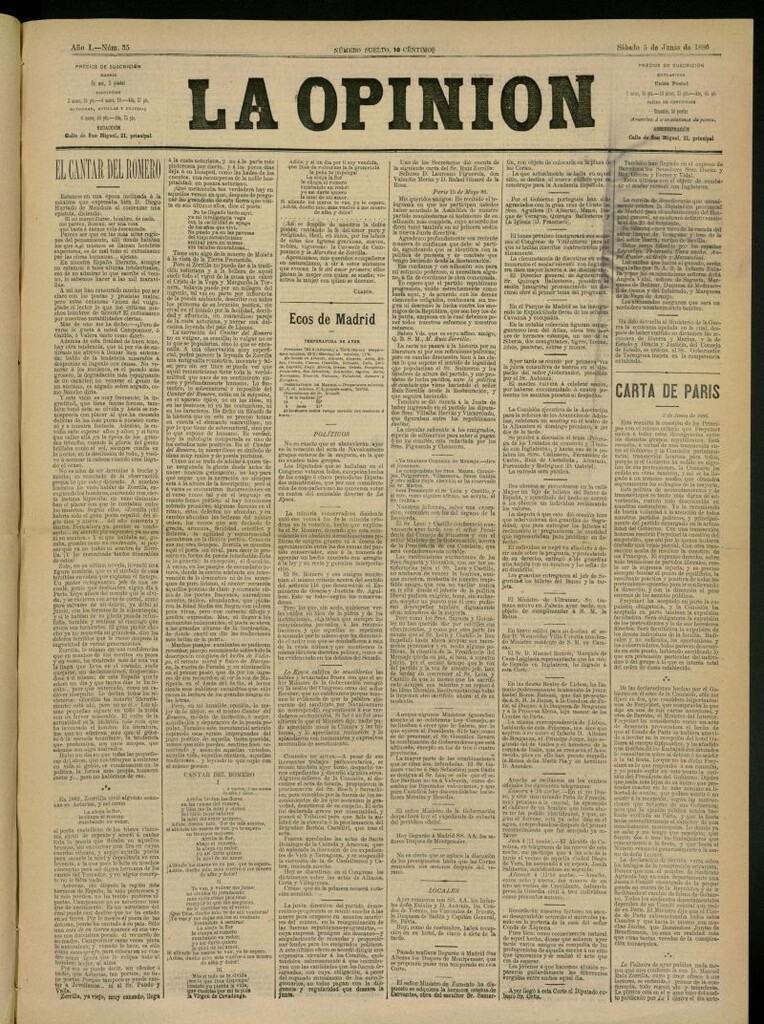 Miniatura de La Opinión del 5 de junio de 1886, nº 35
