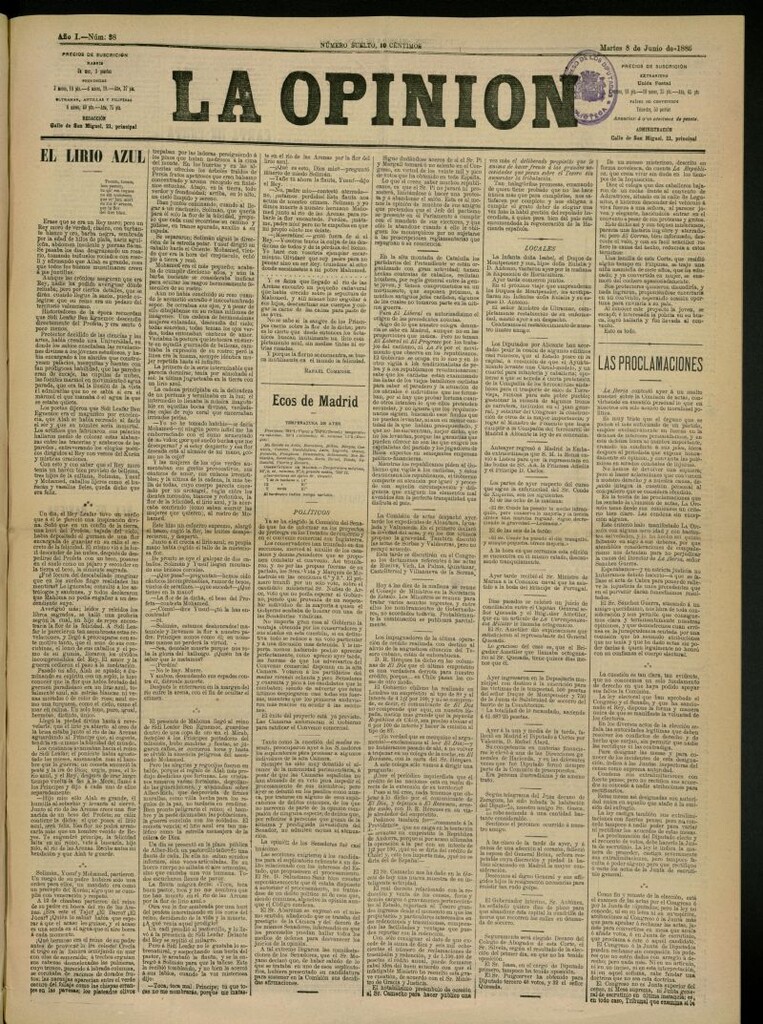 Miniatura de La Opinión del 8 de junio de 1886, nº 38