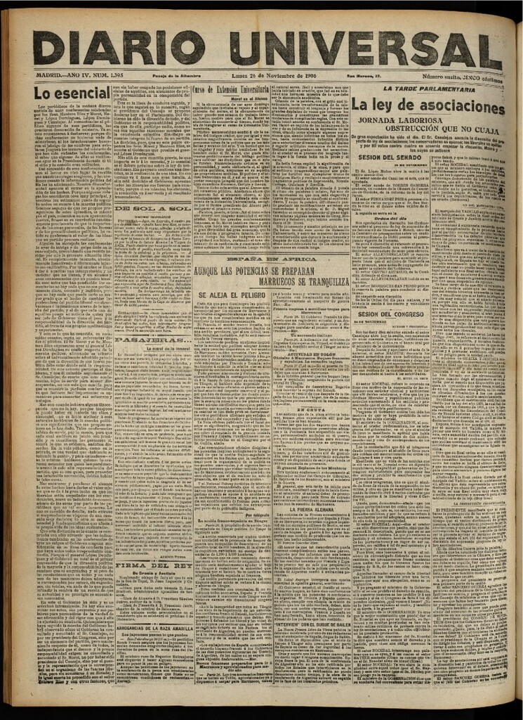 Miniatura de Diario Universal del 26 de noviembre de 1906, edición de noche
