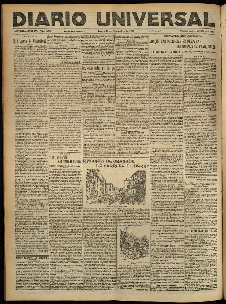Miniatura de Diario Universal del 26 de noviembre de 1906, edición de tarde