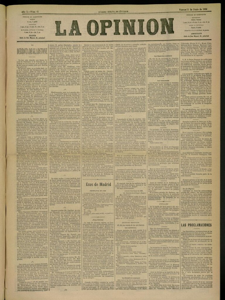 Miniatura de La Opinión del 11 de junio de 1886, nº 41