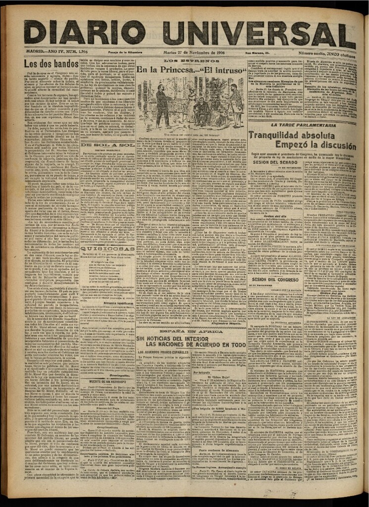 Miniatura de Diario Universal del 27 de noviembre de 1906, edición de noche