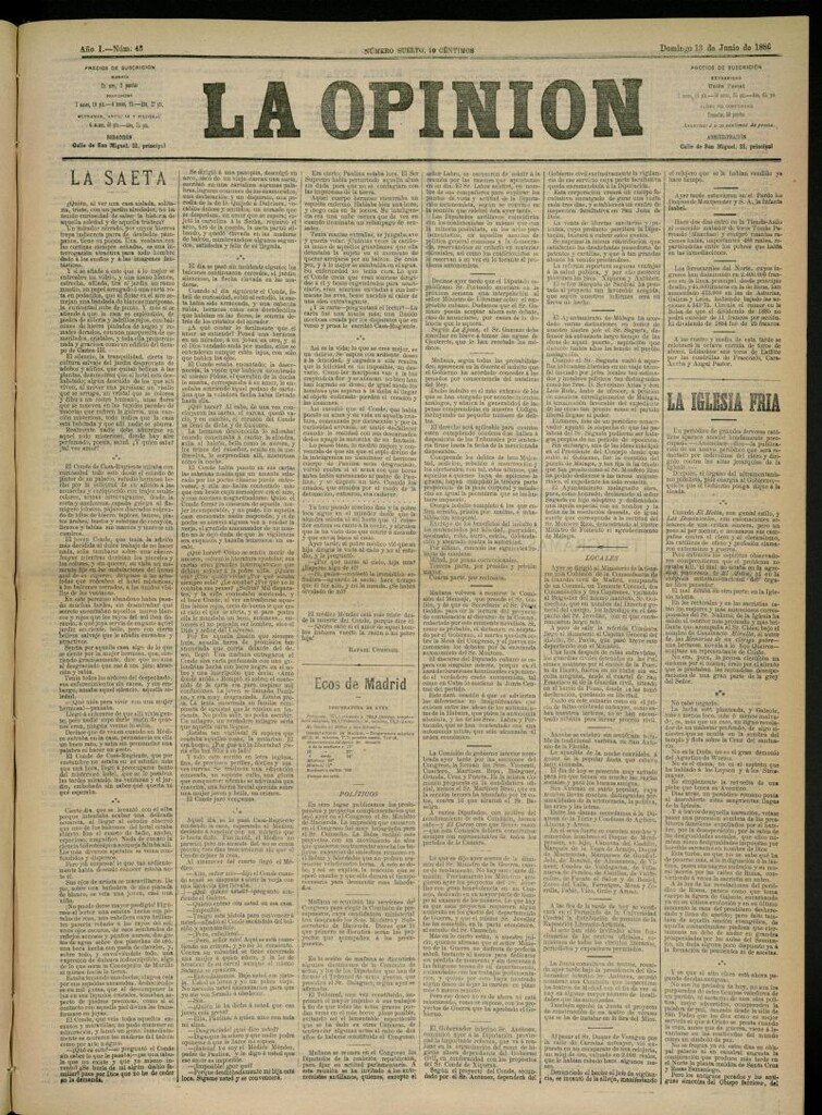 Miniatura de La Opinión del 13 de junio de 1886, nº 43