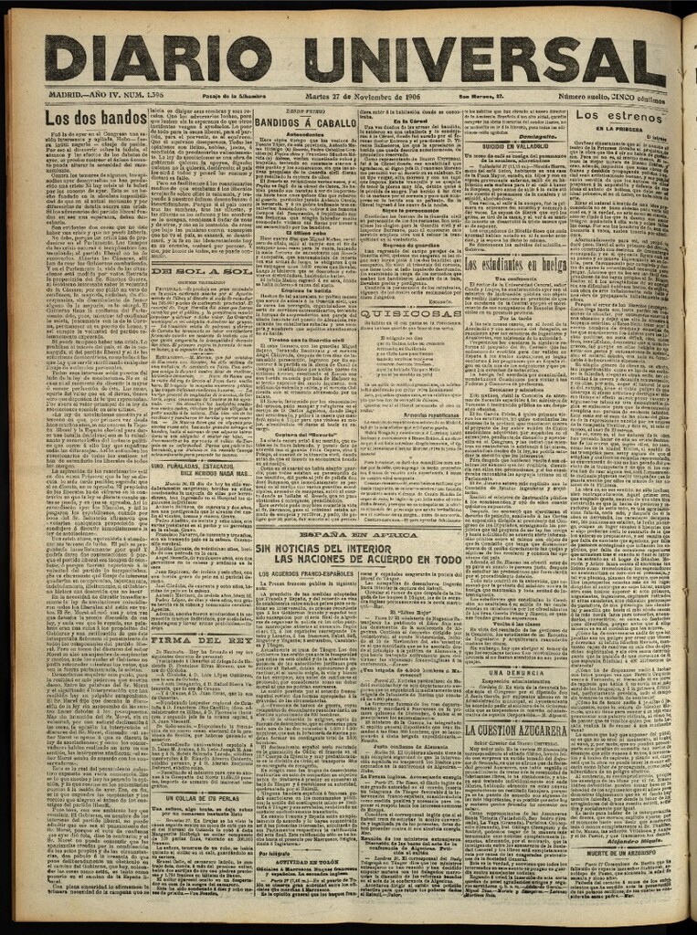 Miniatura de Diario Universal del 27 de noviembre de 1906, edición de tarde
