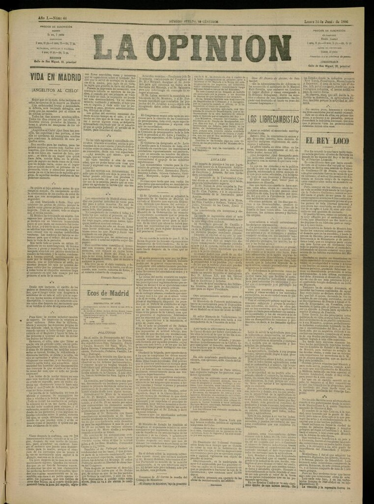 Miniatura de La Opinión del 14 de junio de 1886, nº 44