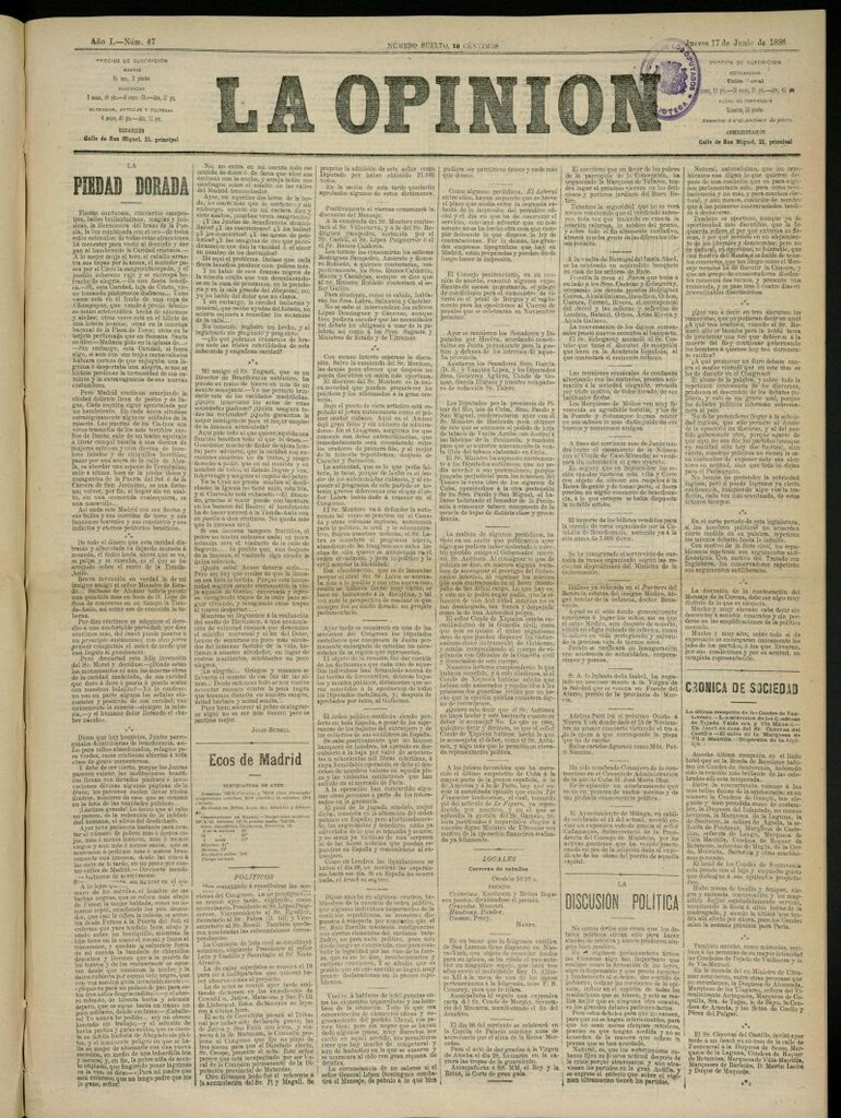 Miniatura de La Opinión del 17 de junio de 1886, nº 47