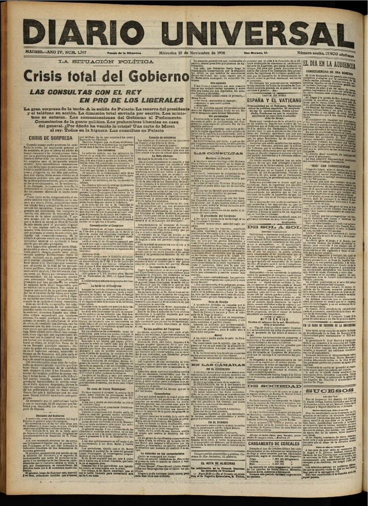 Miniatura de Diario Universal del 28 de noviembre de 1906, edición de noche