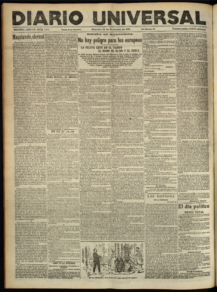 Miniatura de Diario Universal del 28 de noviembre de 1906, edición de tarde